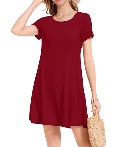 Image of JOLIGAL Summer Dresses for Women Casual Short Sleeve Sundress Scoop Neck Beach T Shirt Dress with Pockets 2026