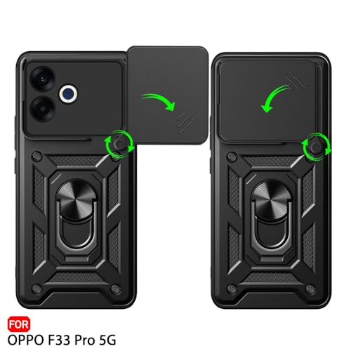 Image of TheGiftKart Tough Armor Bumper Back Cover Case for Oppo F33 Pro 5G | Kickstand & Ring Holder | 360 Degree Protection Back Cover Case for Oppo F33 Pro 5G (PC & TPU, Rotating Camera Cover, Black)