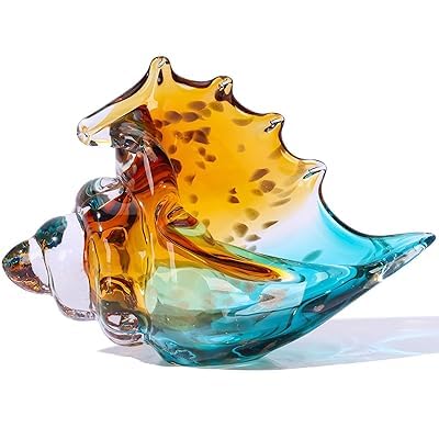 Image of Sea Glass Art Hand Blown Conch Shell Sculpture, Murano Style Coastal Decor, Seashell Decor for Beach House, Above Kitchen Cabinet & Home Decoration, Perfect for Coastal Lovers & Beach House Owners