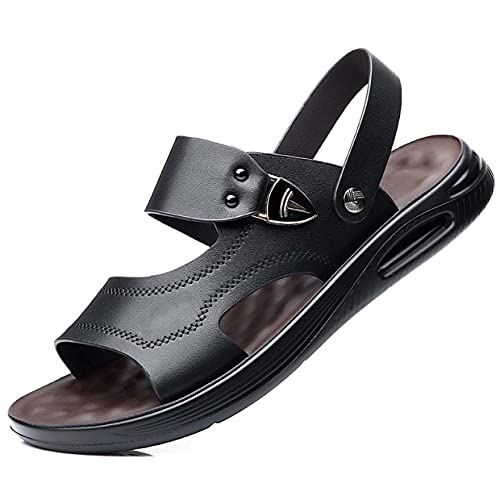 Men's Outdoor Hiking Sandals Leather Slide Protective Topcap Water Shoes Athlatic Sport Walking Sandals Waterproof Quick Dry for Fisherman Beach Flip Flops Gift, Size 7.5-12,Black,10