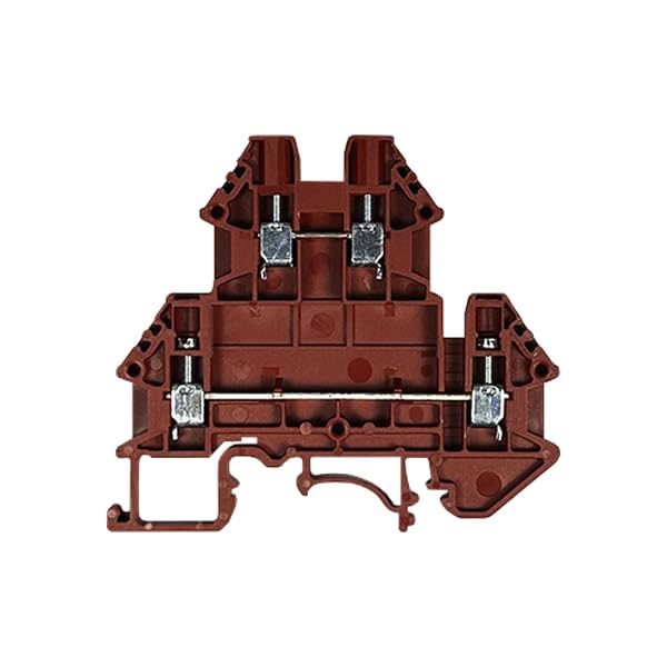 ICI Dinkle DKK2.5N-RD 20 Pieces Two Tier DIN Rail Terminal Block Red Color Screw Type Press-fit Jumper Style UL 12-22AWG, 20A, 600V Two-Tier
