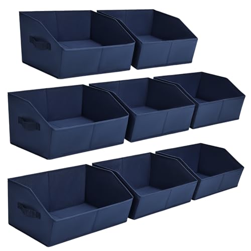 Homsorout Closet Baskets for Shelves Trapezoid - Decorative Storage Baskets with Handle, Closet Bins for Organization, Shelf Storage Bins for Clothes, Books, Home, Office, 8 Pack, Navy Blue