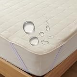 クモリ(Kumori) 防水敷きパッド ダブル 防水シーツ おねしょシーツ 抗菌防ダニ さらふわ 中綿 洗える 4隅ゴム付き 着脱簡単 オールシーズン ベッド/マットレス/敷き布団対応 介護用 ペット マットレスプロテクター ベッドパッド （ダブル・140X200cm アイボリー）