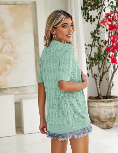Image of Zeagoo Women's Short Sleeve 2024 Summer Crochet Cropped Cardigan V Neck Button up Bolero Shrug Sweater Mint Green, Large