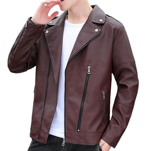 Veste de motard homme coupe ajustée blouson similicuir automne coupe-vent