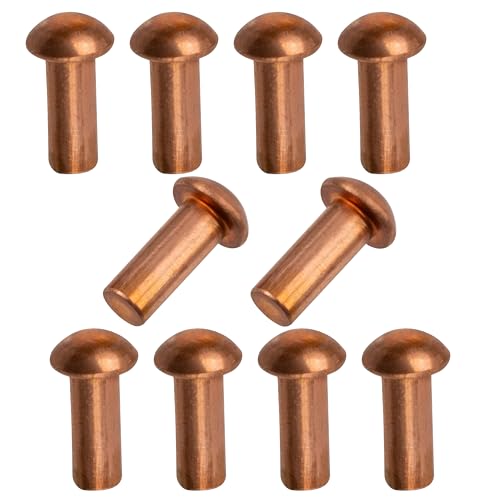 AERZETIX - C48024 - Lot de 10 Rivets en cuivre Ø2.5x6mm à tête demi-ronde - rivet à tête bombée - rivet plein/rivet à frapper - DIN 660