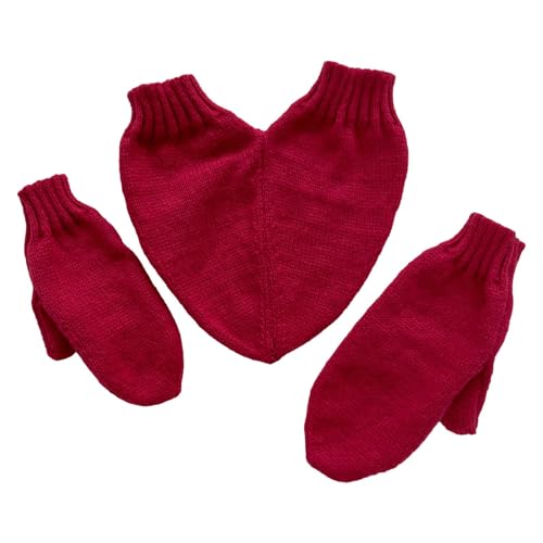 Couple Holding Hands Gloves Winter Warm Knitted Gloves for Cold Weather Hand Holding Mittens- Red