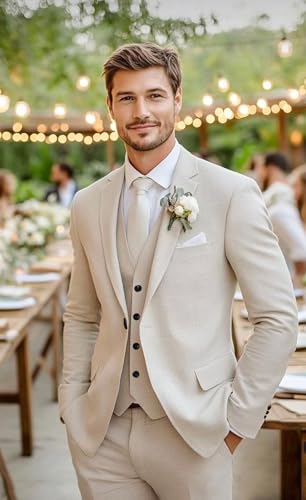 EMERAIDVLN Men's 3 Piece Suit Slim Fit, One Button Blazer Jacket Vest and Pants Suits Set for Wedding Prom Party Business2