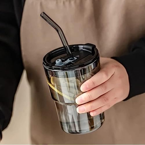 Image of Gorgeous Glass Coffee Mug with Straw and Lid, 450 ml - (Blue)