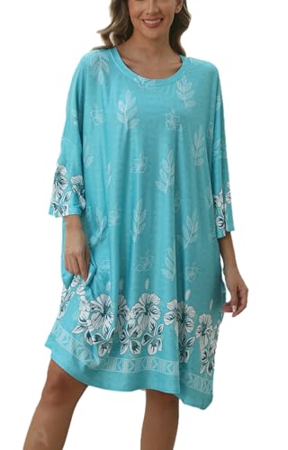 Image of Chunoy Women Oversized Nightgown Short Sleeve Sleepwear Dress with Pockets