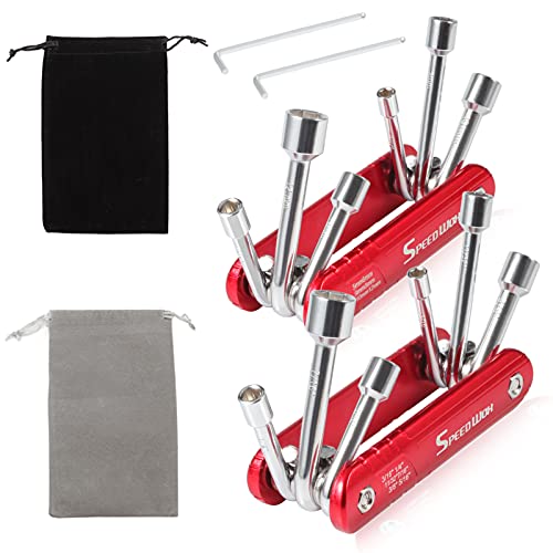 SPEEDWOX 6 in 1 Folding Nut Driver Set, 2pcs Hex Nut Driver Set Metric and SAE with 3mm hex wrench and velvet cloth bag, for Assembling Furniture Small Equipment Auto