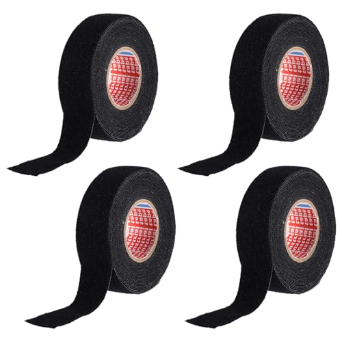 MAEZOE 4 Rolls Fabric Wire Harness Tape 19mm x 25m – Strong Adhesive, Heat Resistant, Easy Tear Black Cloth Electrical Tape for Car, Home & Workshop