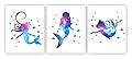 Mermaid Poster Set of 4 Mermaid Watercolor Print Mermaid Wall Art Girls Bathroom Decor Art Kids Room Wall Decor (UNFRAMED)