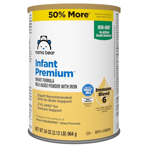 Amazon Brand - Mama Bear Infant Premium Milk-Based Baby Formula Powder with Iron, 2'FL HMO, Omega-3...