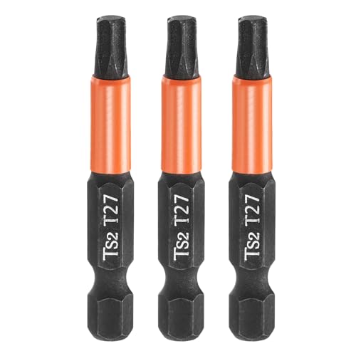 HARFINGTON 3pcs T27 Torx Head Screwdriver Bit 2 (50mm) Long 1/4 Hex Shank Magnetic No Hole Tamper Proof 6 Point Star Screw Driver Drill Bits Phosphate S2 Steel Industrial Power Tools
