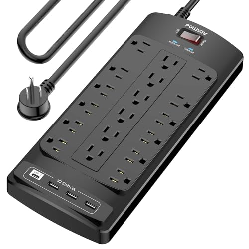 Image of 18 Outlets Surge Protector Power Strip - 10 Feet Flat Plug Heavy Duty Extension Cord with 18 Widely Outlets and 4 USB Ports, 2100 Joules, Black, ETL Listed