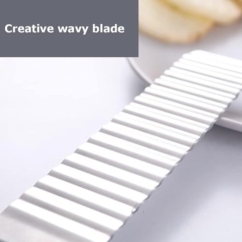 Image of Stainless Steel Wavy Blade Crinkle Cutter Knife - Vegetable & Potato Chip Slicer with Durable Nylon Handle - French Fry Cutter, Fruit, Salad, and Garnish Making Tool for Kitchen (Knife Black)