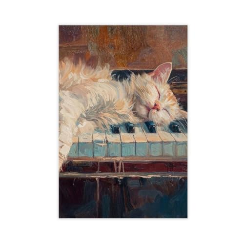 Toile murale chat endormi sur piano pour réchauffer vos murs