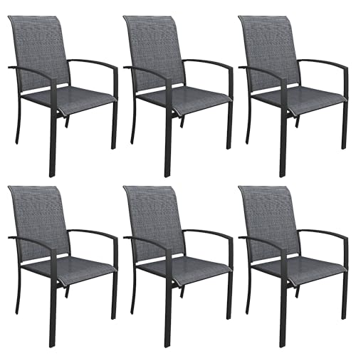 Image of DIFY Patio Chairs Set of 6, Stackable Outdoor Dining Chairs with High Back & Metal Frame, All Weather Breathable Textilene Fabric Outdoor Chairs Set for Backyard Garden Deck, Dark Grey
