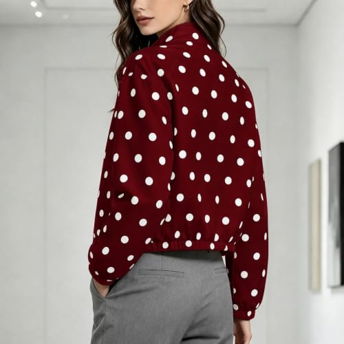 SHOPESSA Women Polka Dot Jacket Zip Up Cropped Bomber Jackets with Pockets - image 6
