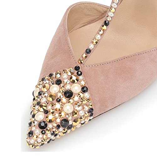 FSJ Women Charm T Strap Sandals Stilettos High Heels Pointed Closed Toe Pumps Back Zipper Ladies Girls Party Prom Wedding Dress Shoes Size 4-15 US2