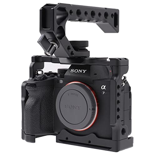 Image of Camera Cage for Sony A7 IV A7S III DSLR Camera with Quick Release 1 /4 inches 3 /8 inches Screw and Cold Shoe Expansion Microphone Monitor Fill Light, Black