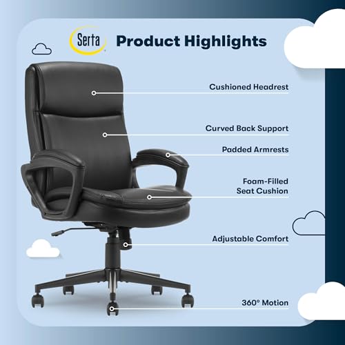 Serta Comfort Ergo Executive Office Chair with Lumbar Support, Black Bonded Leather
