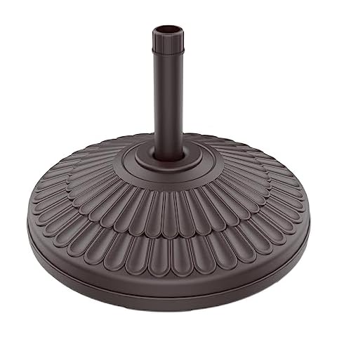 wikiwiki 80 Lbs Round Weighted Patio Umbrella Base, Standalone Heavy Duty Base Water & Sand Filled Plastic Round Umbrella Base (Dark Brown) Cover