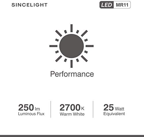 SINCELIGHT MR11 GU4 12V LED Small Spotlight Bulb Ø35mm Reflector, 3W, 250 Lumens, 25W Halogen Equivalent, 2700K ( Warm White ), High Color Rending RA92, 35°Beam Angle, Pack of 6