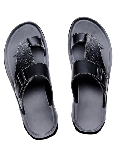 Image of GORGLITTER Men's Leather Sandals Slide Beach Outdoor Round Flip Flops Slip On Slippers