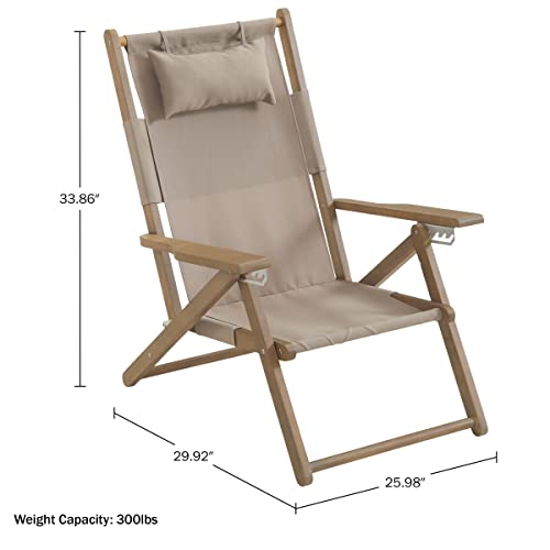 Lavish Home Beach Chair - Outdoor Weather-Resistant Wood Folding Chair with Backpack Straps - 4-Position Reclining Seat - Beach Essentials (Taupe) by Lavish Home - Image 2