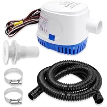 1100 GPH Automatic Boat Bilge Water Pump 12V, 1-1/8 Inch Dia Bilge Pump Plumbing Kit with 6FT Hose, 2 Clamps, Thru-Hull Fitting, Ideal for Fishing Boats, Cruisers, Runabouts, Yachts
