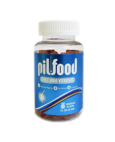 Tratamiento Anticaída con Biotina, Zinc y Vitaminas - Pilfood Hair Vitamins Gummies para el caída del cabello - 60 gominolas para 2 meses - Vegano y Sin gluten - Eficacia testada Cover