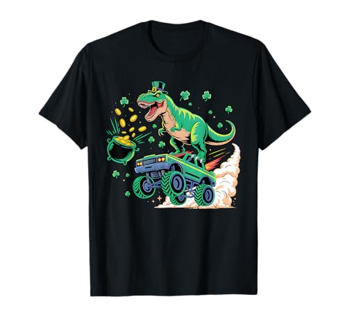 Boys Monster Truck T rex Funny St Patricks Day Dinosaur Kids T-Shirt
