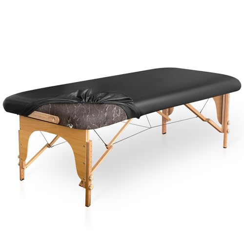 WENZMOC PU Leather Massage Table Cover Wipeable Vinyl Massage Spa Bed Cover Waterproof & Oilproof Lash Bed Covers Fitted 32 Wide (Black 1 PCS)