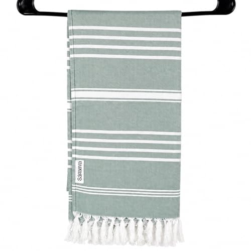 Image of Ultrasoft Bamboo Bath Towel | Quick Dry, Compact & Lightweight | Turkish Striped Satin Weave | Sage Green | 63x33 Inch | 210 GSM