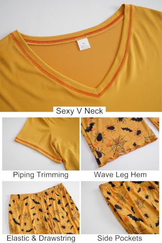 Image of Vozanet Women's Plus Size Pajama Sets Short Sleeve Long Pants Solid Color with Piping Trim Elegant Loungewear Cozy Sleepwear