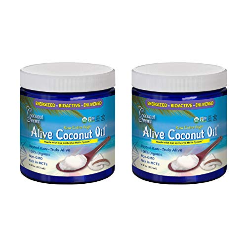 Coconut Secret Alive Coconut Oil (2 Pack) - 16 fl oz - Raw Extra Virgin Coconut Oil for Skin, Cooking, High in MCTs - Organic, Vegan, Non-GMO, Gluten-Free, Kosher - 64 Total Servings