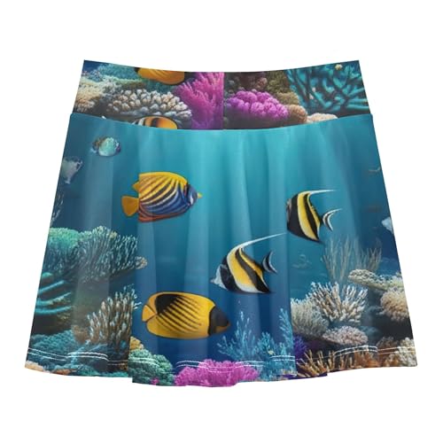 Joisal Underwater Colorful Fish Bright Kids Tennis Skirts Cool Pink Girls Skorts Athletic Shorts Teen Skirt 4t2
