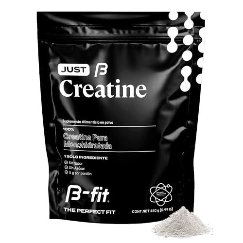Creatinas, B-FIT B Just Creatine Creapure y Creatina Monohidratada Pura en Polvo - 90 Servicios 450 gr 3 Meses de Suministro - Pre Entreno Ideal Pre Workout - Creatina Sin...