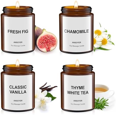 4Pcs x 128g, Ansoyer Bougie de massage, cire de soja naturel, pou...