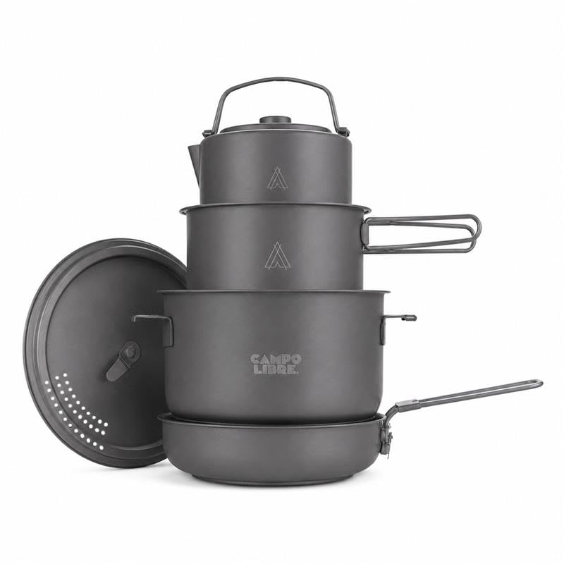 Campo Libre.® Enzo I Camping Kochgeschirr aus Edelstahl I kompaktes Campinggeschirr I Outdoor Kochgeschirr induktionsgeeignet I Camping Topf, Pfanne I perfekt für den Campingkocher I alle Herdarten