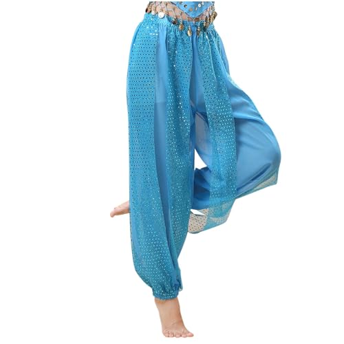 Pantalones Bombachos de Danza del Vientre Mujer Pantalones Anchos de Elástico Cintura Disfraz de Danza Carnaval Fiesta S-L