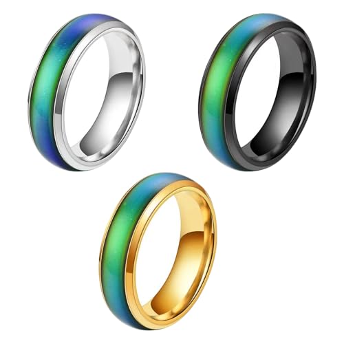 AKSIQIOL 3 anillos de estado de ánimo para niños y adultos, anillos que cambian de color para mujeres, hombres, parejas, regalo para cumpleaños, aniversarios, día de San Valentín, Plata de ley de alta