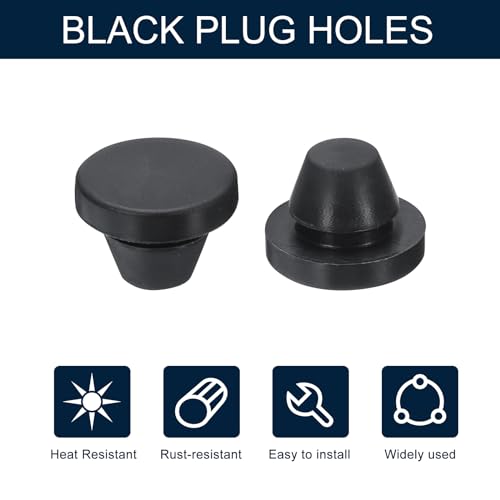 Image of uxcell 10pcs Hole Plug 3 /8 Inch (9.2mm) Button Plugs Fit for 8mm Hole, Snap in Locking Hole Tube Plug Silicone Tube Waterproof Plug Tube Plug, Black
