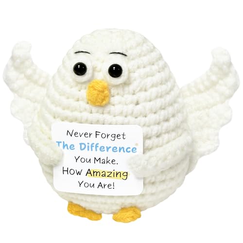 Birthday Gifts for Women Men, Crochet Animals Seagull with Positive Words - Emotional Support Gift for Retirement Anniversary Thanksgiving, Christmas Stocking Stuffers for Friends Classmates Parents
