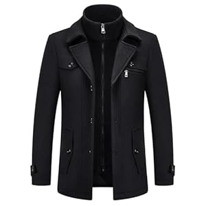 KUDORO Herren Wintermantel Wolle Kurzmantel Herren Wollmantel Mittellang Peacoat Herren Casual Slim Fit für Business Freizeit(Schwarz2,L)