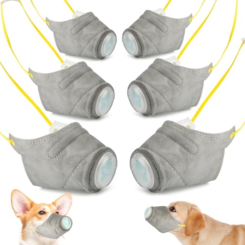 Dog Muzzle for Dust and Pollen 6-Piece Breathable Pet Face Covers with Adjustable Straps for Small Medium Large Dogs Reusable Protective Gear for Smoke and Exhaust Grey(Medium + Large)