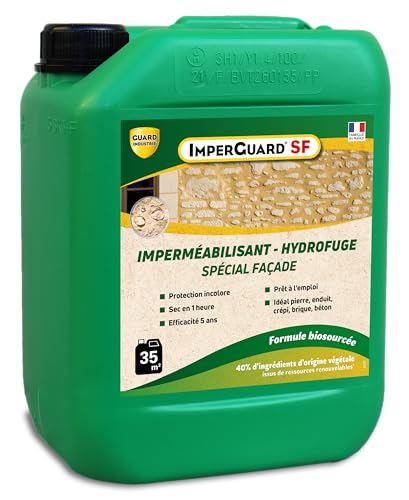 Guard Industrie – Imperméabilisant Façade Incolore Haute Performance – ImperGuard Spécial Façade – Pierre Enduit Crépis Brique Béton – Efficace 5...
