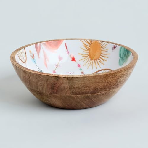Image of SAAGA Mango Wood Mixing Bowl for Kitchen - Decorative Bowl for Snacks, Salad, Desert, Curries Serve-Ware - 8 Inch X 2.5 Inch, Burnt Sienna